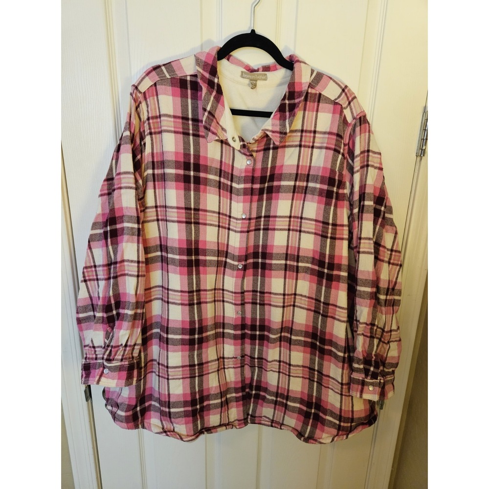 Woman Within Plaid Fleece Flannel Pearl Snap Buttons LS Shacket Pockets, Plus 4X